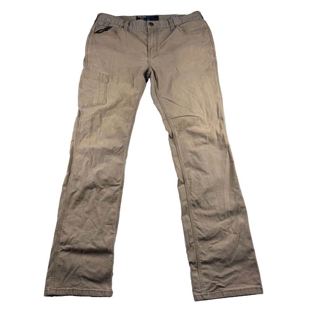 Ariat Pants Mens 35x34* Field Khaki Rebar M7 DuraStretch Slim Straight Workwear